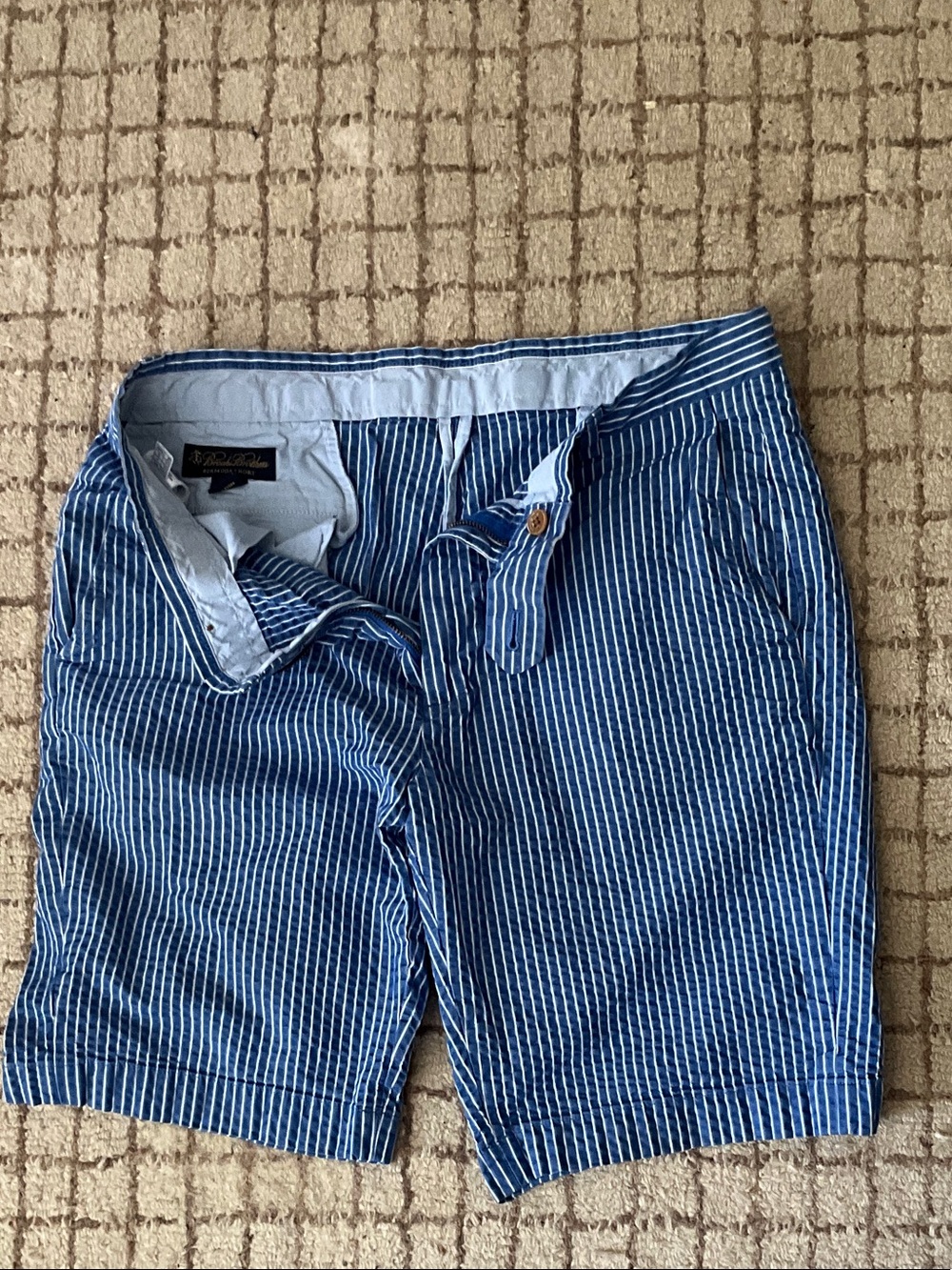 Brooks Brothers Blue and White Pinstripe Flat-Front Shorts